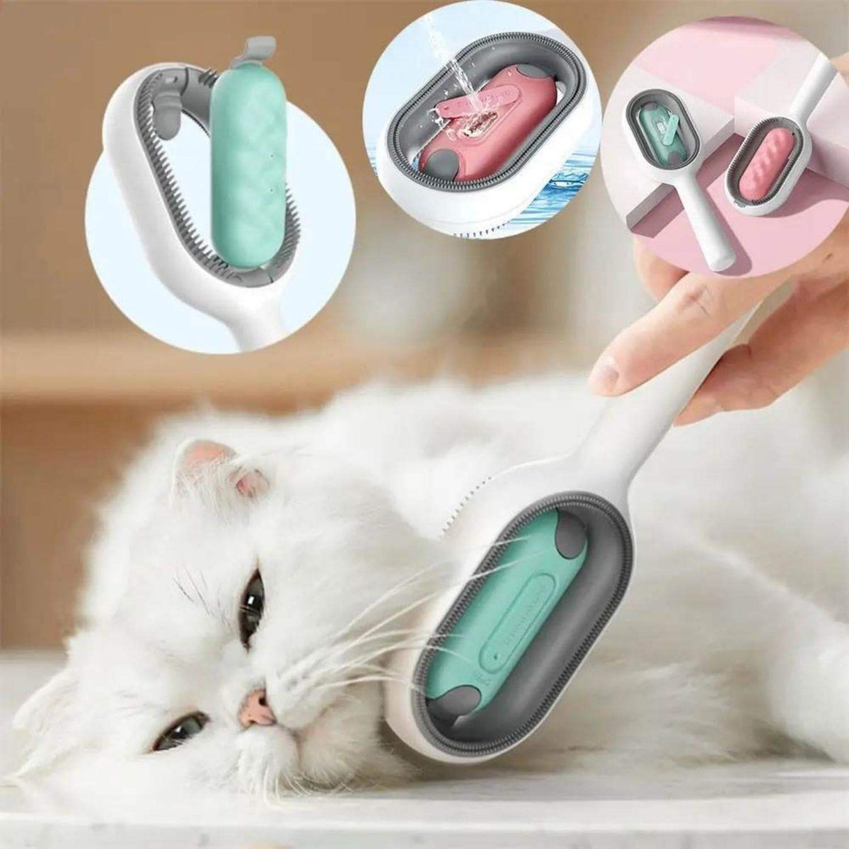4-in-1 Cat Grooming Brush with Water Tank - Double-Sided Sticky Hair Removal Comb