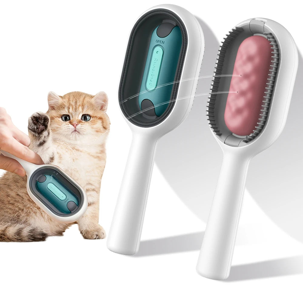 4-in-1 Cat Grooming Brush with Water Tank - Double-Sided Sticky Hair Removal Comb