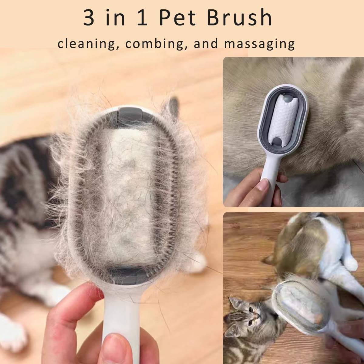 4-in-1 Cat Grooming Brush with Water Tank - Double-Sided Sticky Hair Removal Comb
