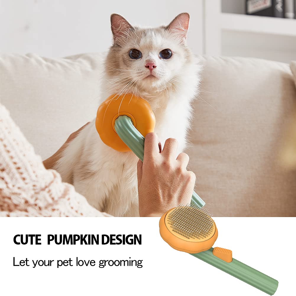 Pumpkin Self-Cleaning Slicker Brush - Gentle Grooming Brush for Dogs, Cats & Rabbits