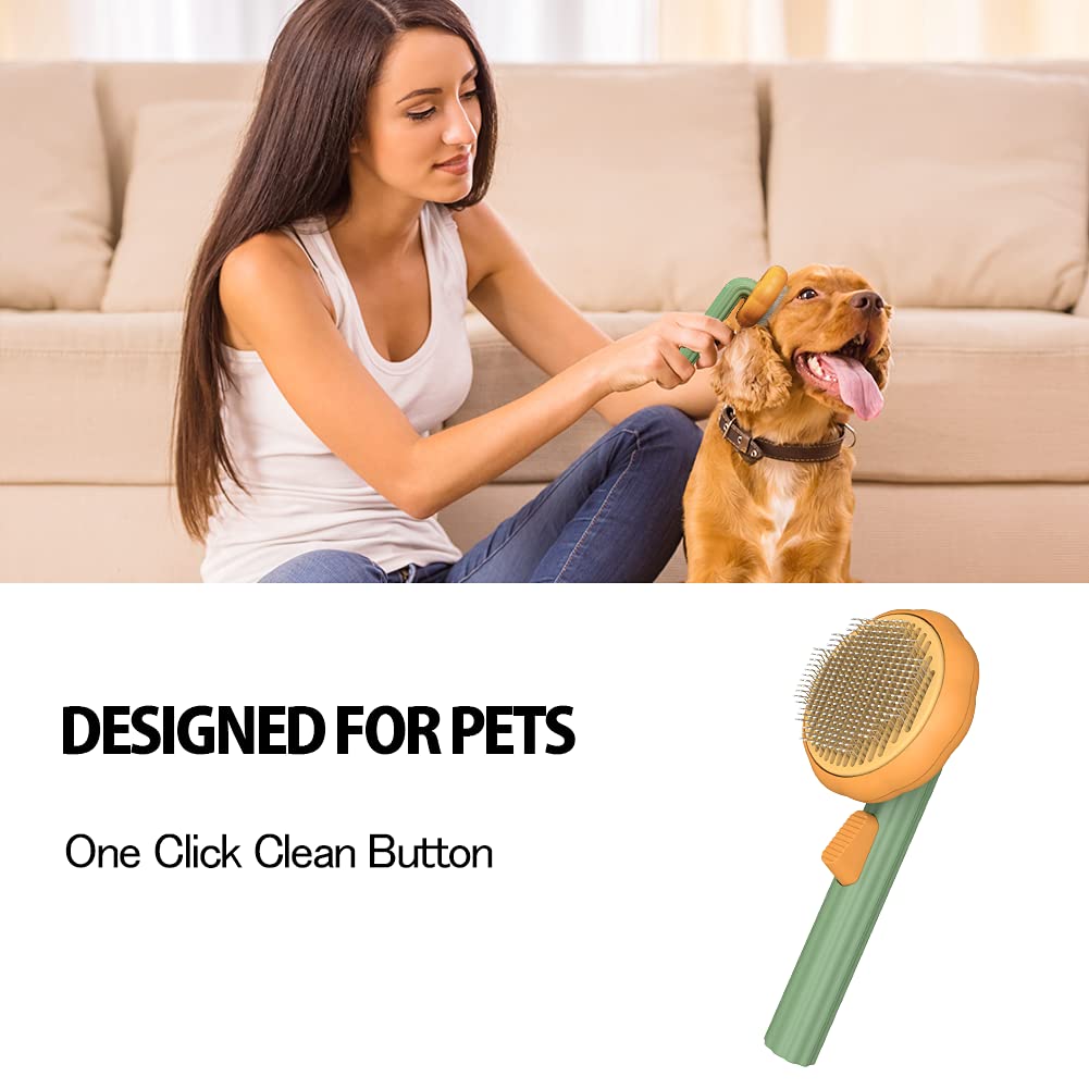 Pumpkin Self-Cleaning Slicker Brush - Gentle Grooming Brush for Dogs, Cats & Rabbits