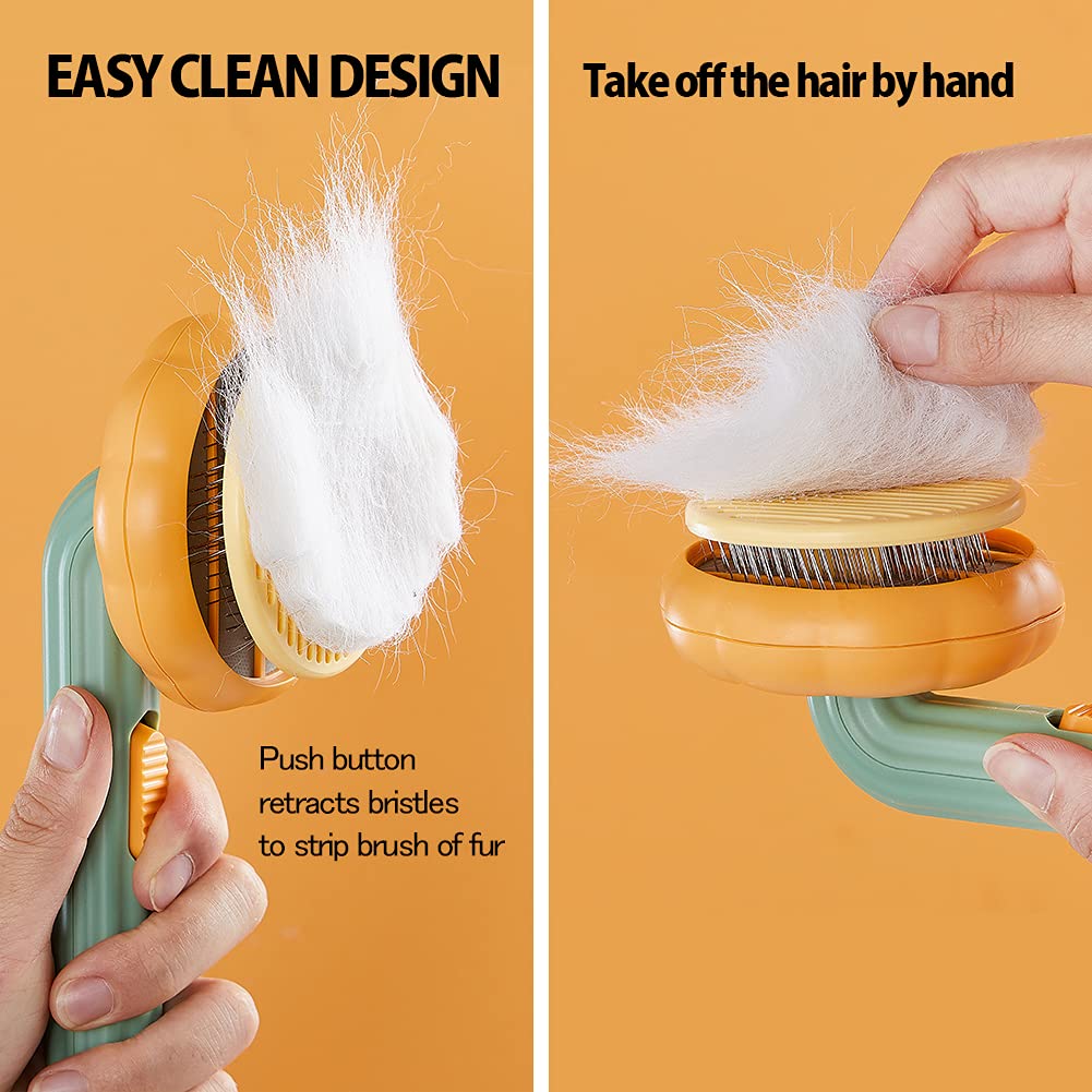 Pumpkin Self-Cleaning Slicker Brush - Gentle Grooming Brush for Dogs, Cats & Rabbits