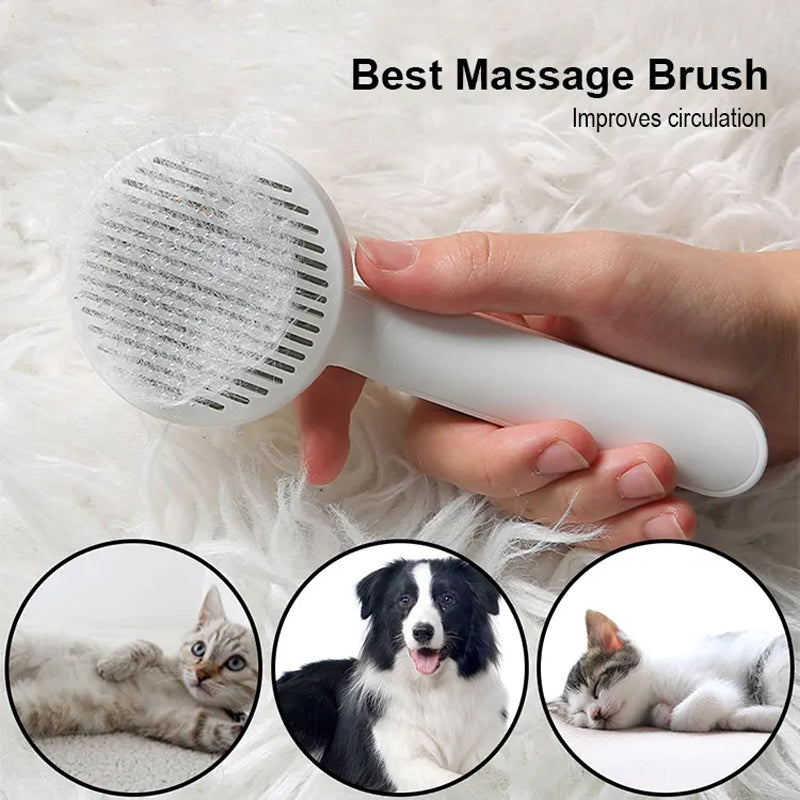 Self-Cleaning Slicker Brush for Cats & Dogs - Gentle Deshedding Brush for Long & Short Hair