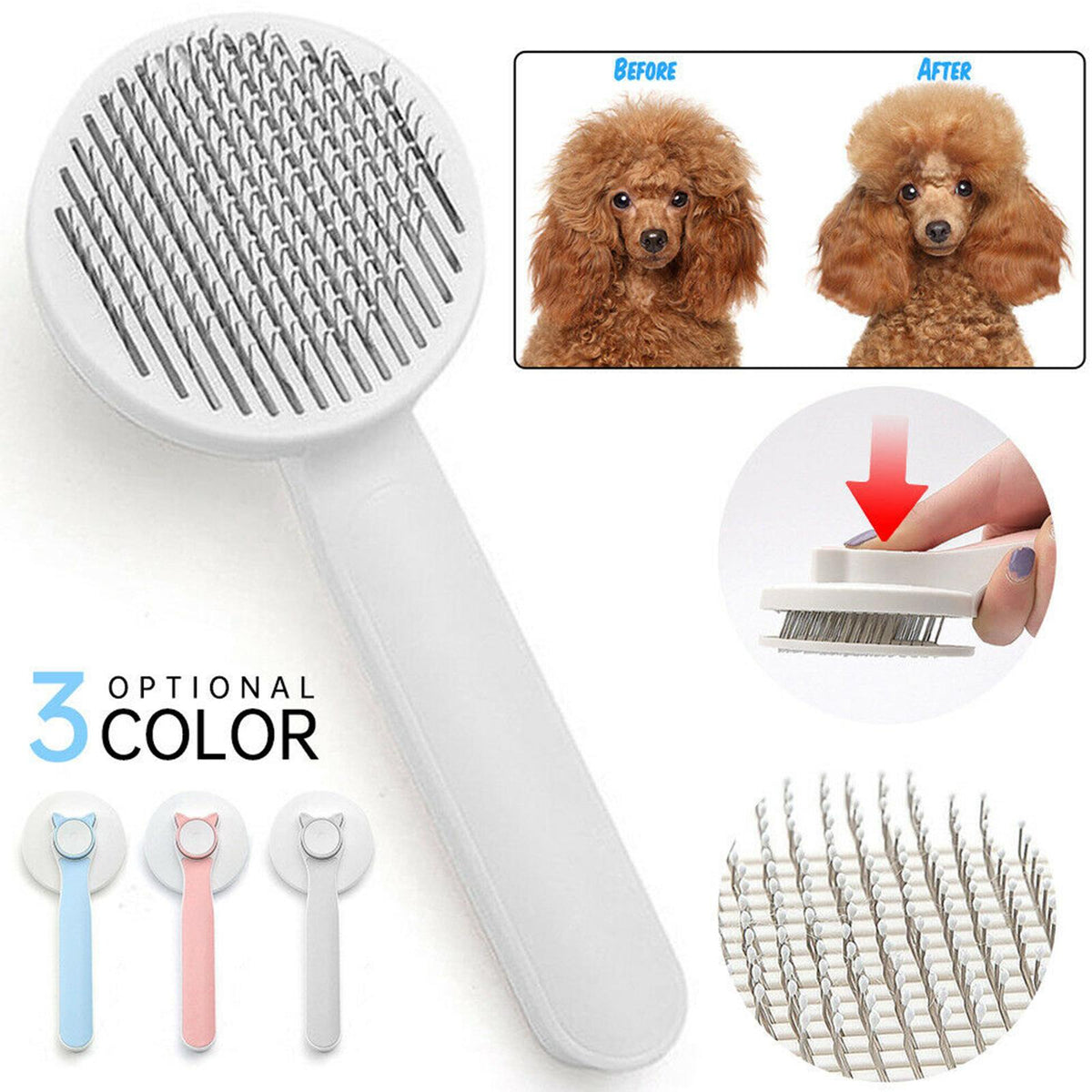Self-Cleaning Slicker Brush for Cats & Dogs - Gentle Deshedding Brush for Long & Short Hair