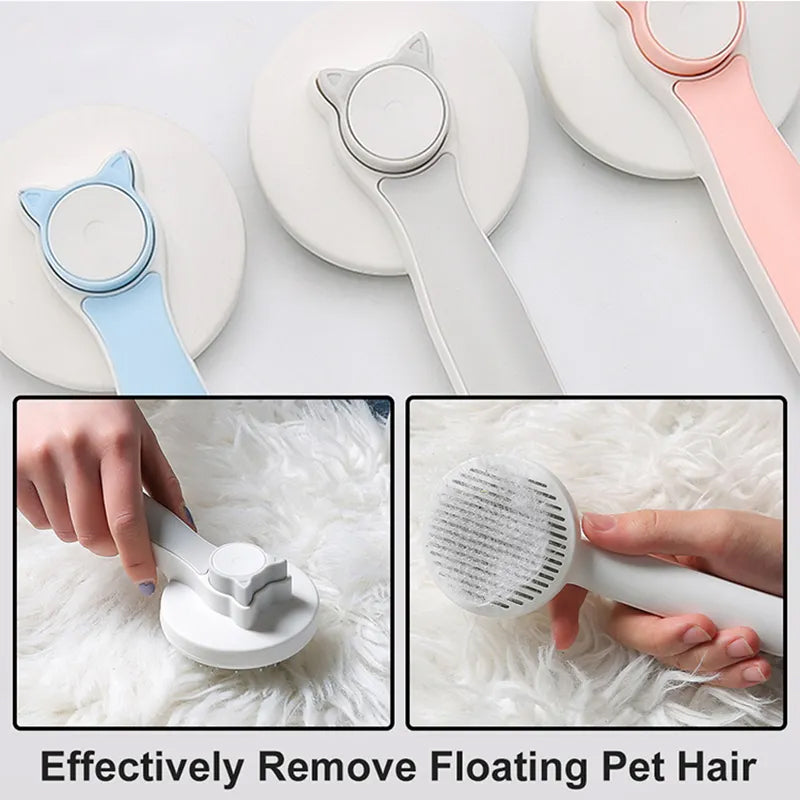 Self-Cleaning Slicker Brush for Cats & Dogs - Gentle Deshedding Brush for Long & Short Hair