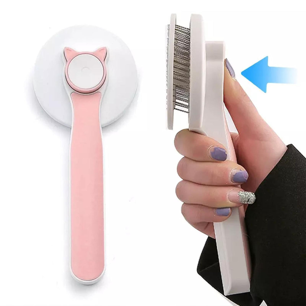 Self-Cleaning Slicker Brush for Cats & Dogs - Gentle Deshedding Brush for Long & Short Hair