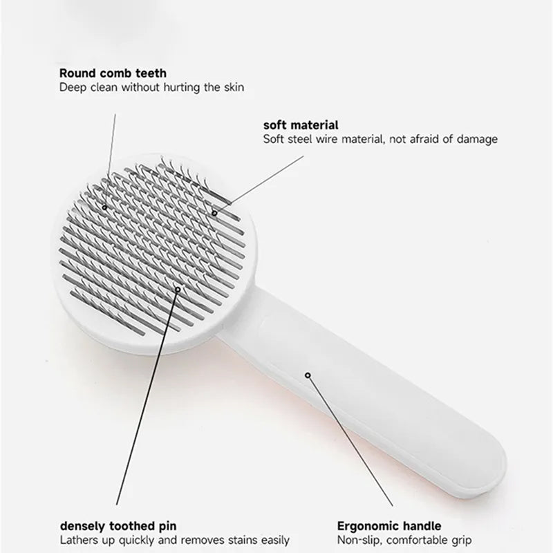 Self-Cleaning Slicker Brush for Cats & Dogs - Gentle Deshedding Brush for Long & Short Hair