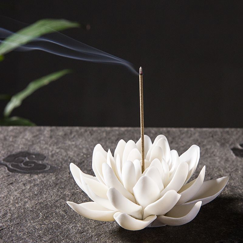 White Porcelain Lotus Incense Burner - Zen Incense Holder