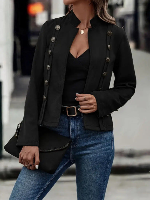 Solid Short Jacket Double Breasted Decorative Design Fashion Retro