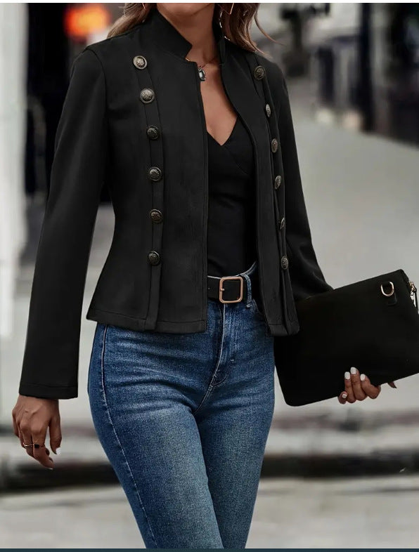 Solid Short Jacket Double Breasted Decorative Design Fashion Retro