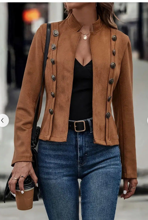 Solid Short Jacket Double Breasted Decorative Design Fashion Retro