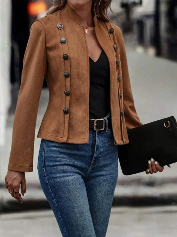 Solid Short Jacket Double Breasted Decorative Design Fashion Retro