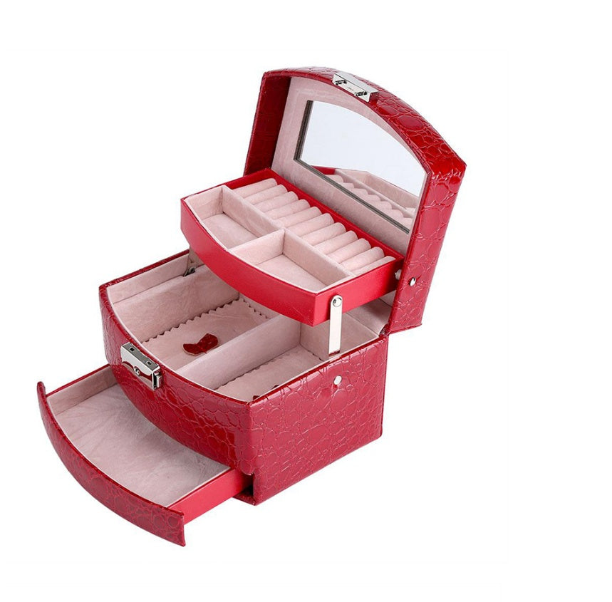 3-Layer PU Leather Jewelry Box - Makeup & Jewelry Organizer Case