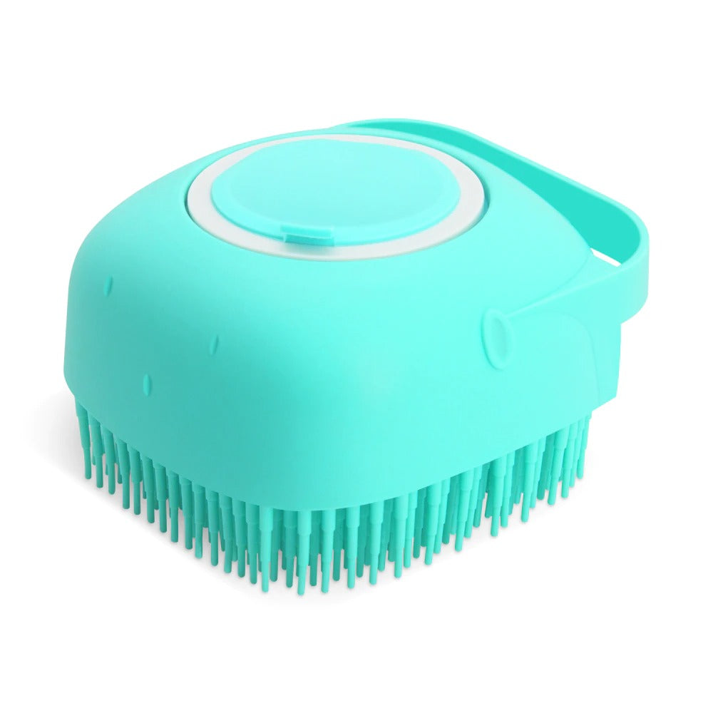 Silicone Dog Shampoo Brush - Bath Massager Scrubber with Soap Dispenser