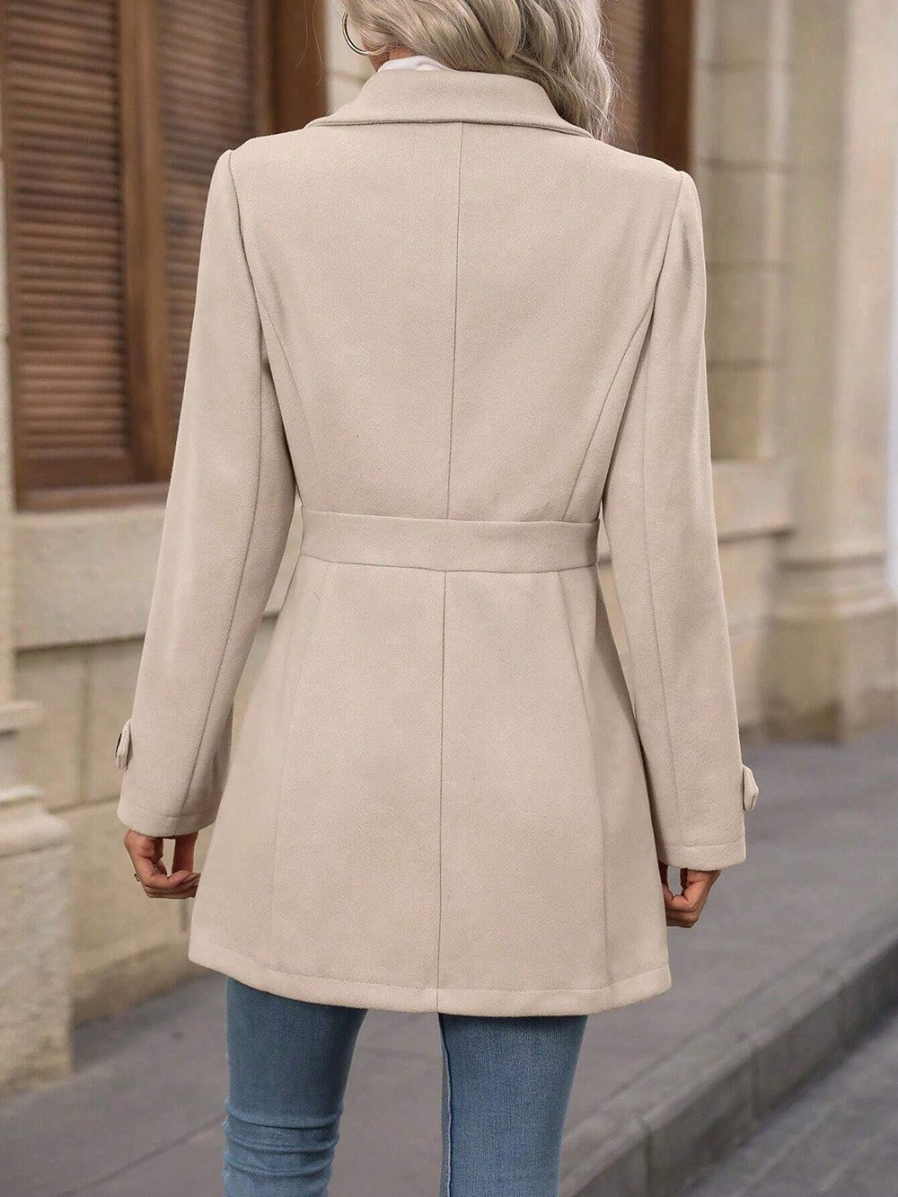 Elegant Single-Breasted Woolen Coat Buttons Lapel Mid-Length Jacket