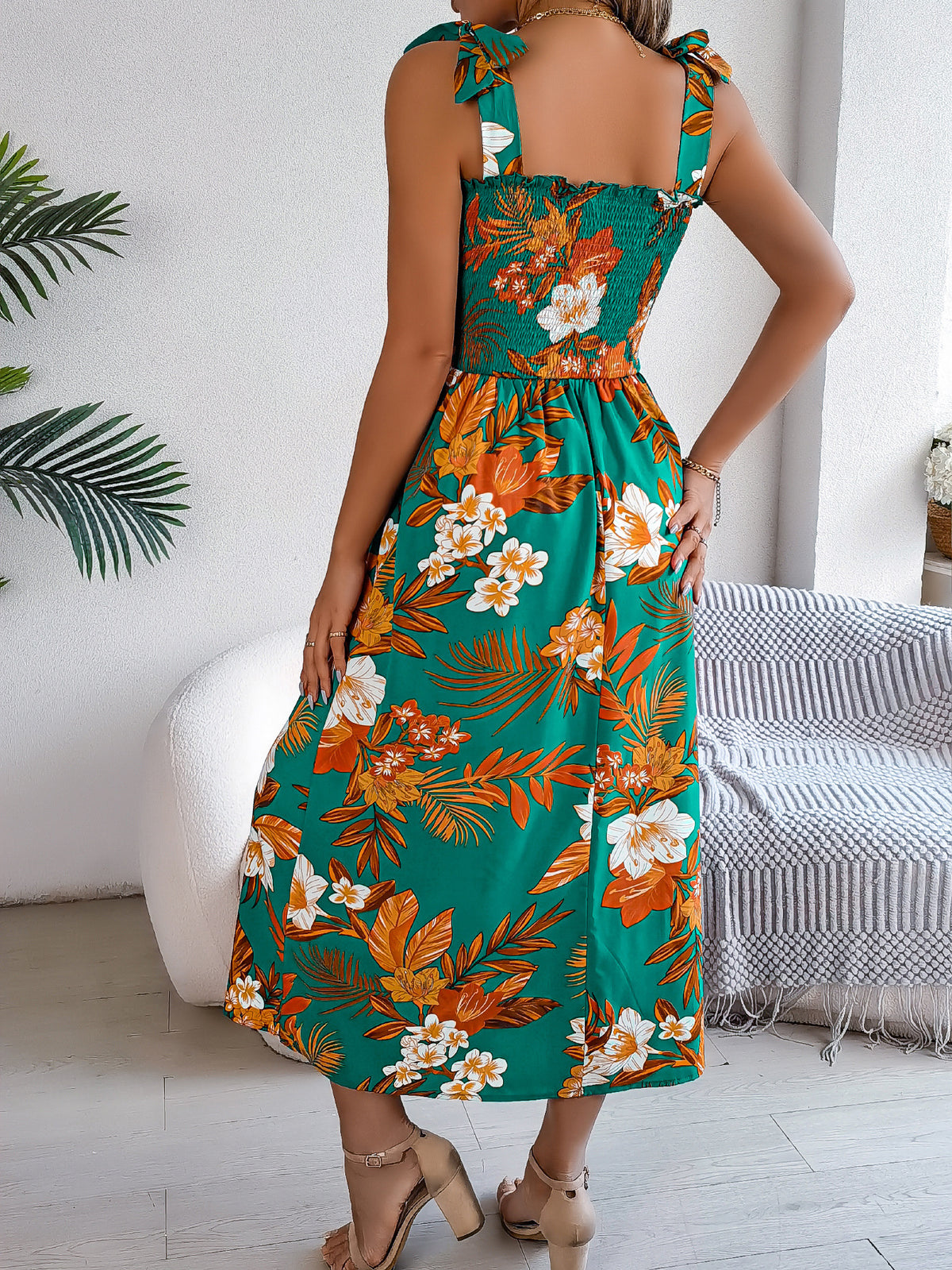 Flowers Print Suspender Corset Dress Fashion Holiday Beach Long