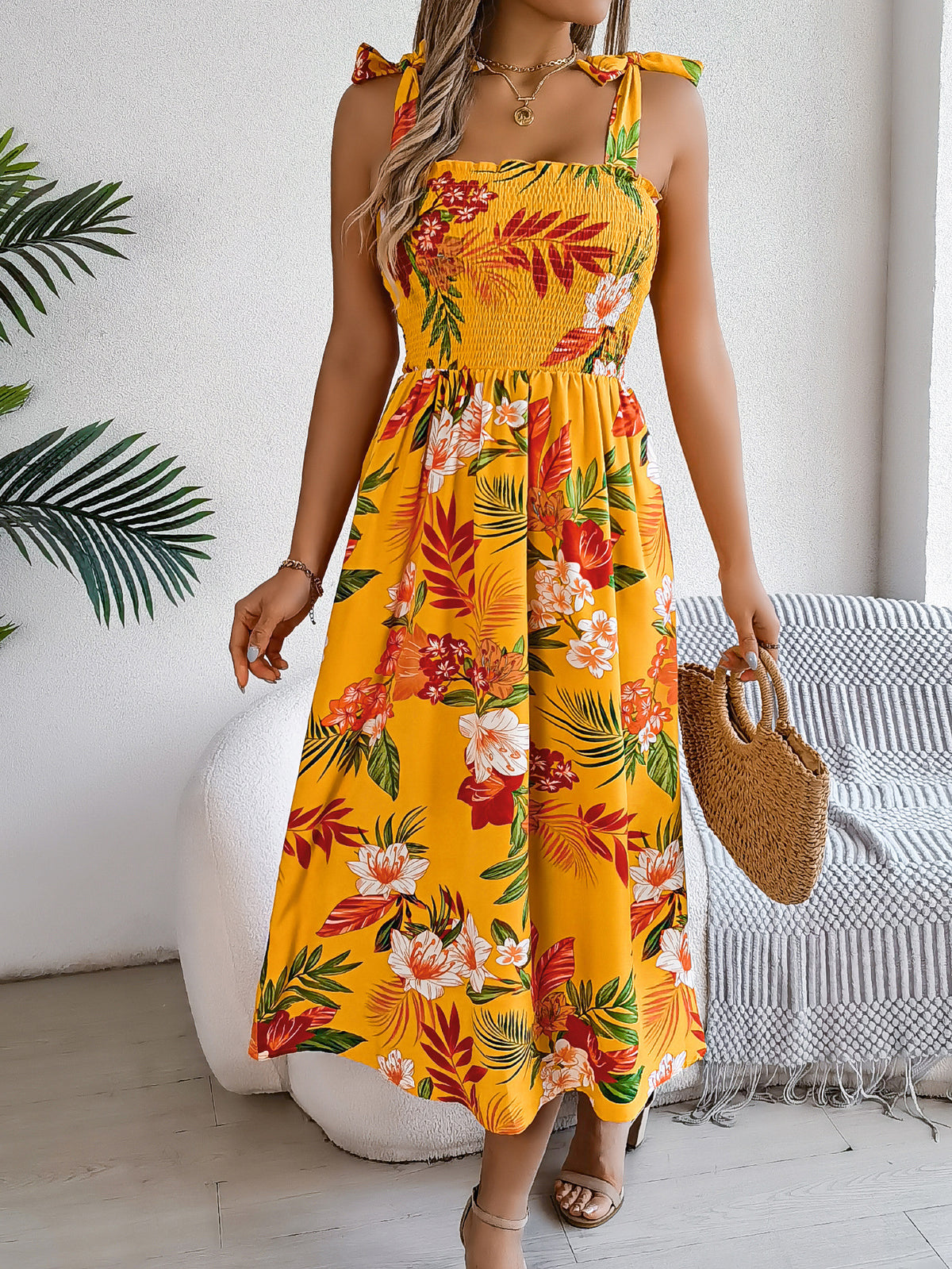 Flowers Print Suspender Corset Dress Fashion Holiday Beach Long