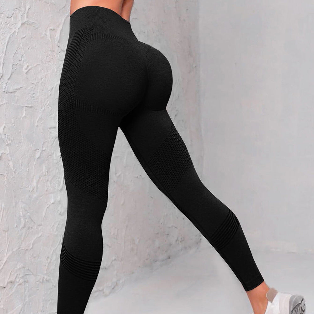 High Waist Seamless Yoga Pants Women's Solid Color Dot Striped Print
