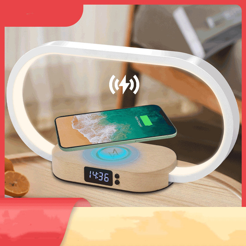 Wooden Bedside Table Lamp with Clock - Digital Alarm Night Light
