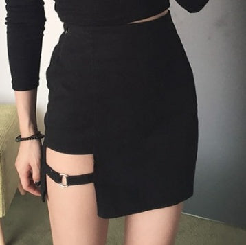 Korean Style Black Hip Skirts Irregular Hem Pencil Micro Mini Skirt