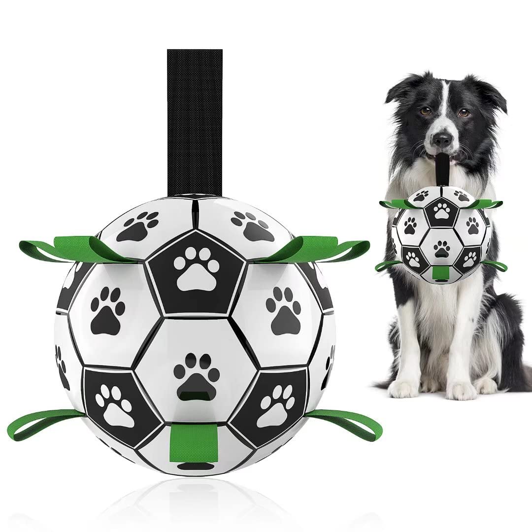 Interactive Dog Soccer Ball with Grab Tabs - Inflatable Training Toy with Pump
