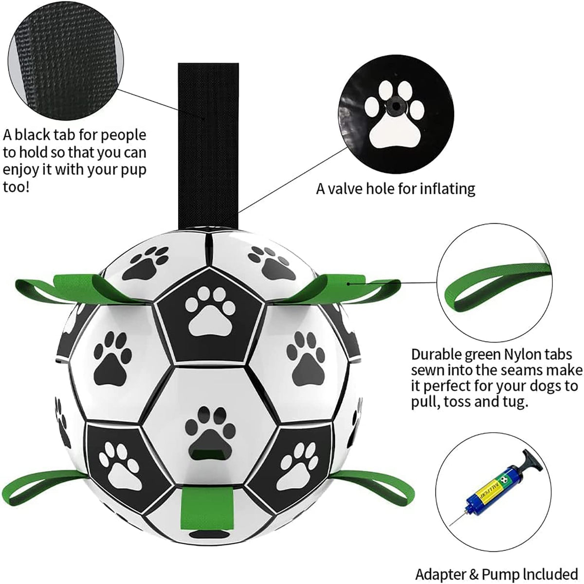 Interactive Dog Soccer Ball with Grab Tabs - Inflatable Training Toy with Pump