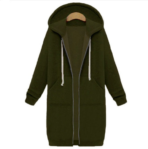 Hooded Long-Sleeved Winter Sweater Women's Jacket in a Long Thick
