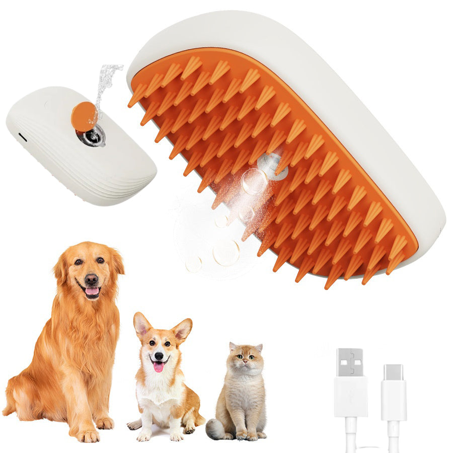 USB Rechargeable Pet Steam Brush - Spray Massage Comb for Cats & Dogs