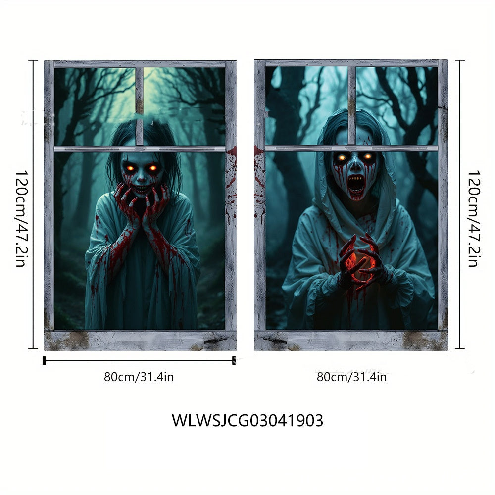 3D Holiday Halloween Horror Witch Window Cover Family Party Decoration