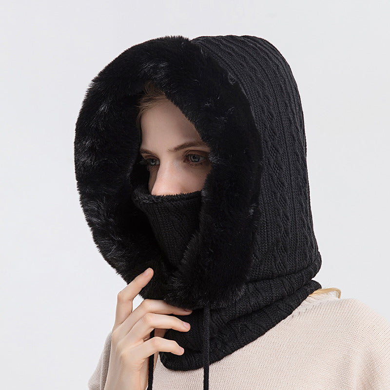 Winter Thick Plush Hat with Scarf Windproof Warm Knit Hats Hooded