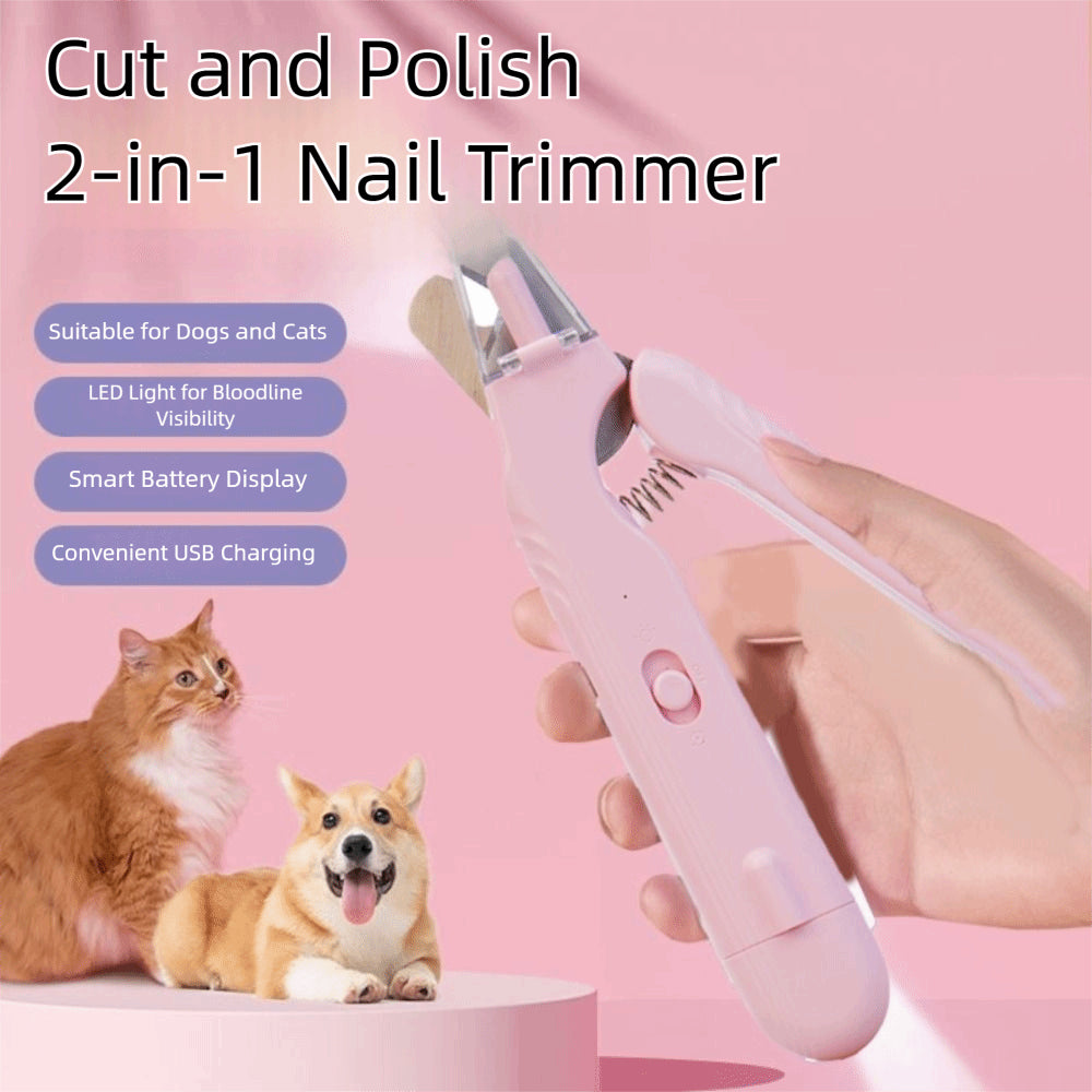 2-in-1 LED Pet Nail Clipper & Grinder - Safe Dog and Cat Nail Trimmer
