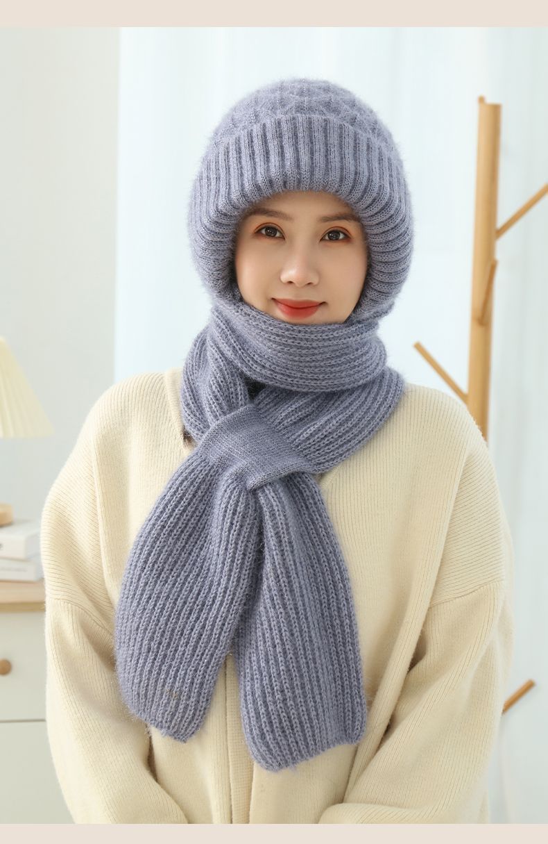 Women's Fleece-Lined Scarf and Hat Winter Warm Knitted