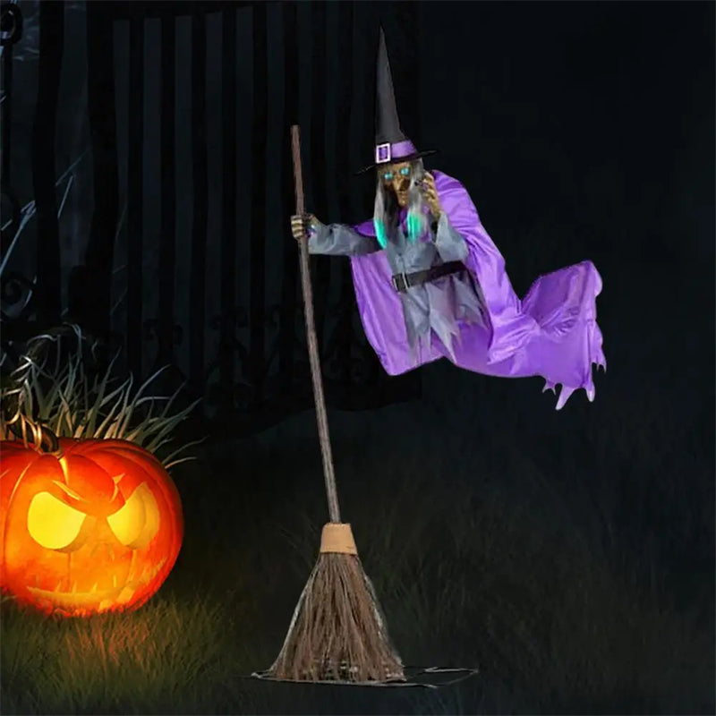 Large Flying Witch on Broom - Outdoor Halloween Yard Decoration