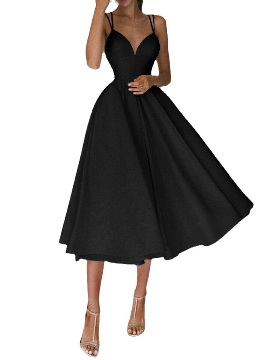 Sexy V-Neck Suspender Dress Summer Fashion A-Line Long Dresses