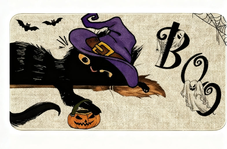 Halloween Doormat - Non-Slip Welcome Mat with Pumpkin & Ghost Designs