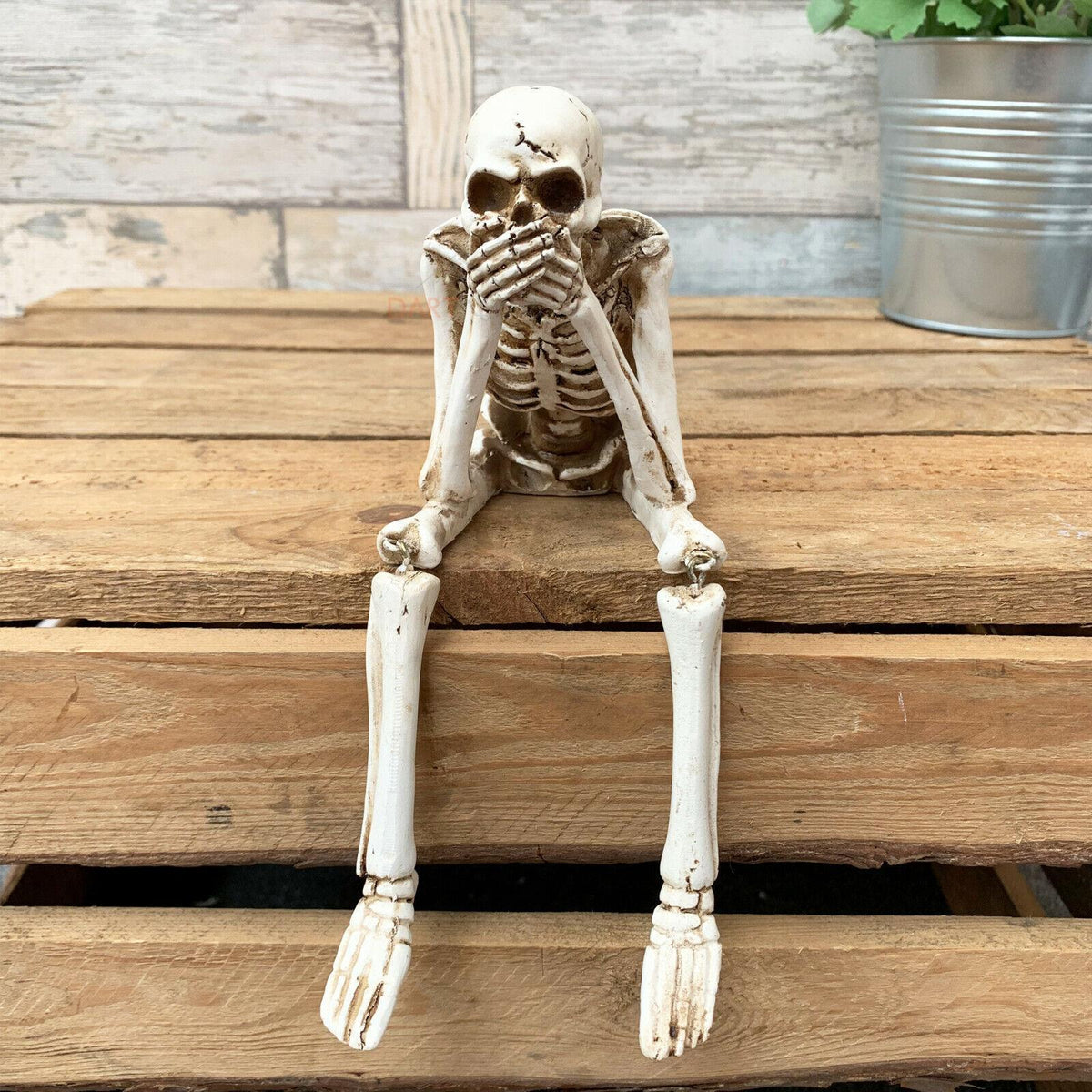 Sitting Skeleton Shelf Sitter - See No Evil Skull Figurine Halloween Decor