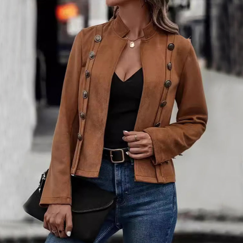 Solid Short Jacket Double Breasted Decorative Design Fashion Retro