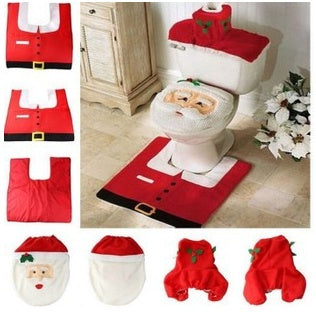Christmas Merry Bathroom Curtain Santa Claus Toilet Seat Decorations