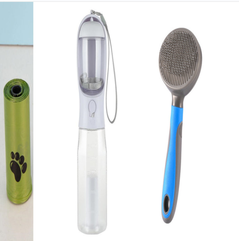 3-in-1 Dog Water Bottle 600 ml - Leakproof Travel Drinker, Food & Poop Bag Holder
