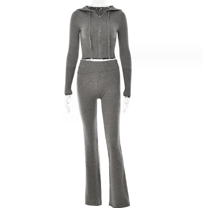Hoodie Suit Sports Leisure Sexy Zip Long Sleeve Sweater and High