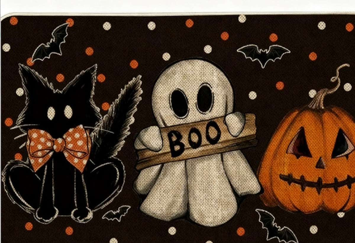 Halloween Doormat - Non-Slip Welcome Mat with Pumpkin & Ghost Designs