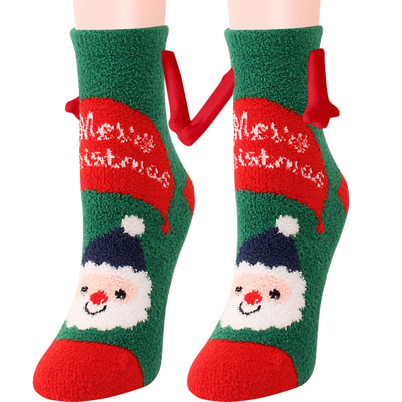Christmas Supplies Magnetic Suction Hand in Couple Socks Coral Fleece
