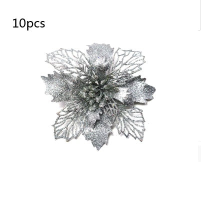 Christmas Glitter Artifical Flowers Tree Decorations for Home Fake