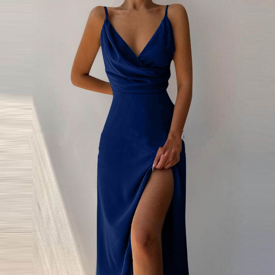 V-Neck Slit Sling Dress Summer Fashion Sexy Slim Suspender Dresses