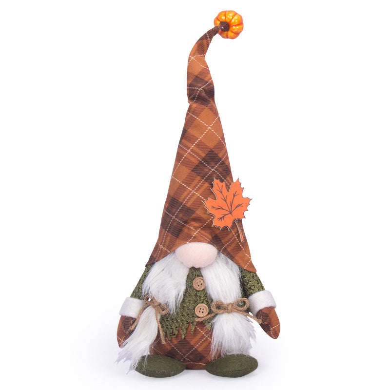 Halloween Fall Gnome Doll - Faceless Plaid Gnome with Maple Leaf, 51 cm
