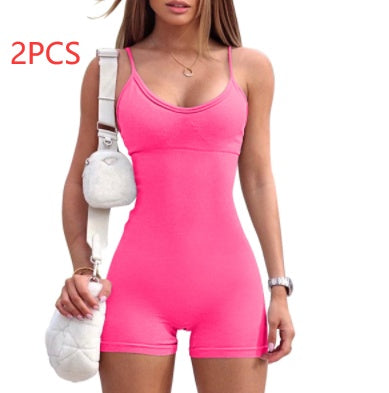 Spaghetti Strap Shorts Jumpsuit Sports Yoga Workout Tight Romper