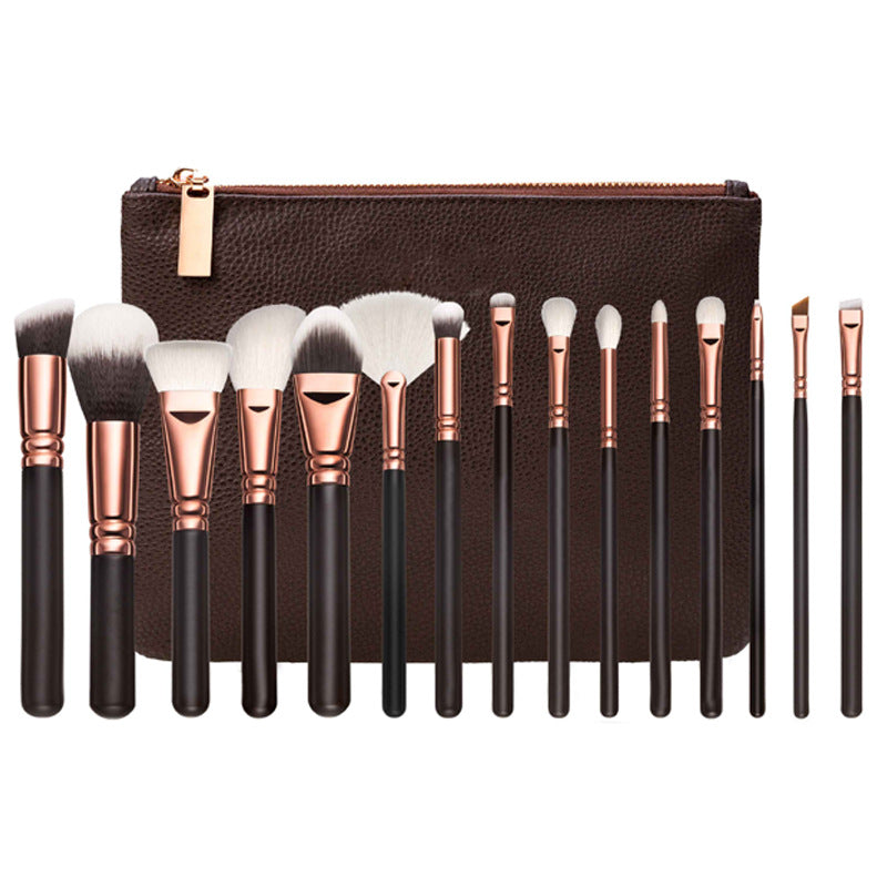 15 Makeup Brush with Bag Rose Gold Multi-Function Tool Set