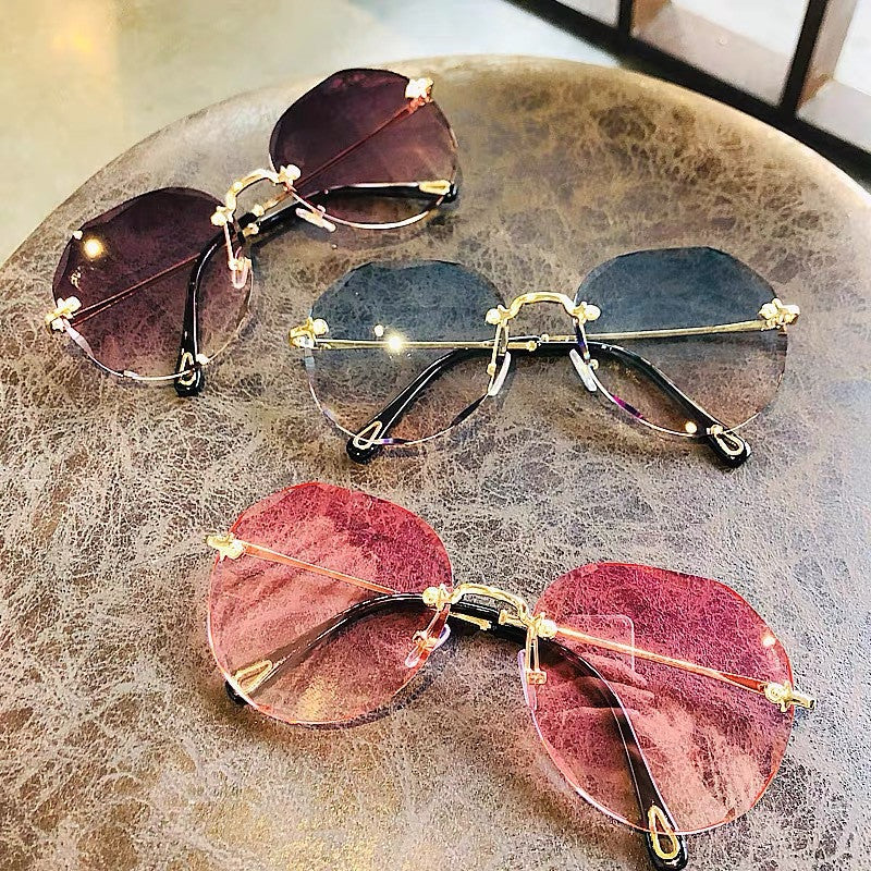 Polygonal Sunglasses Women Rimless Trimmed