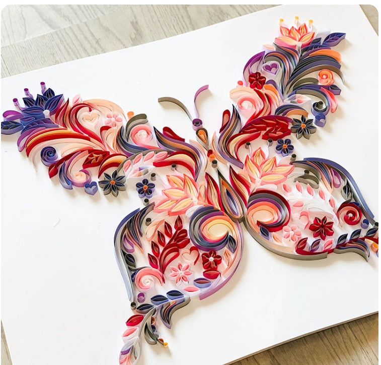 20-Inch Butterfly Quilling Illustration - Handmade Paper Art