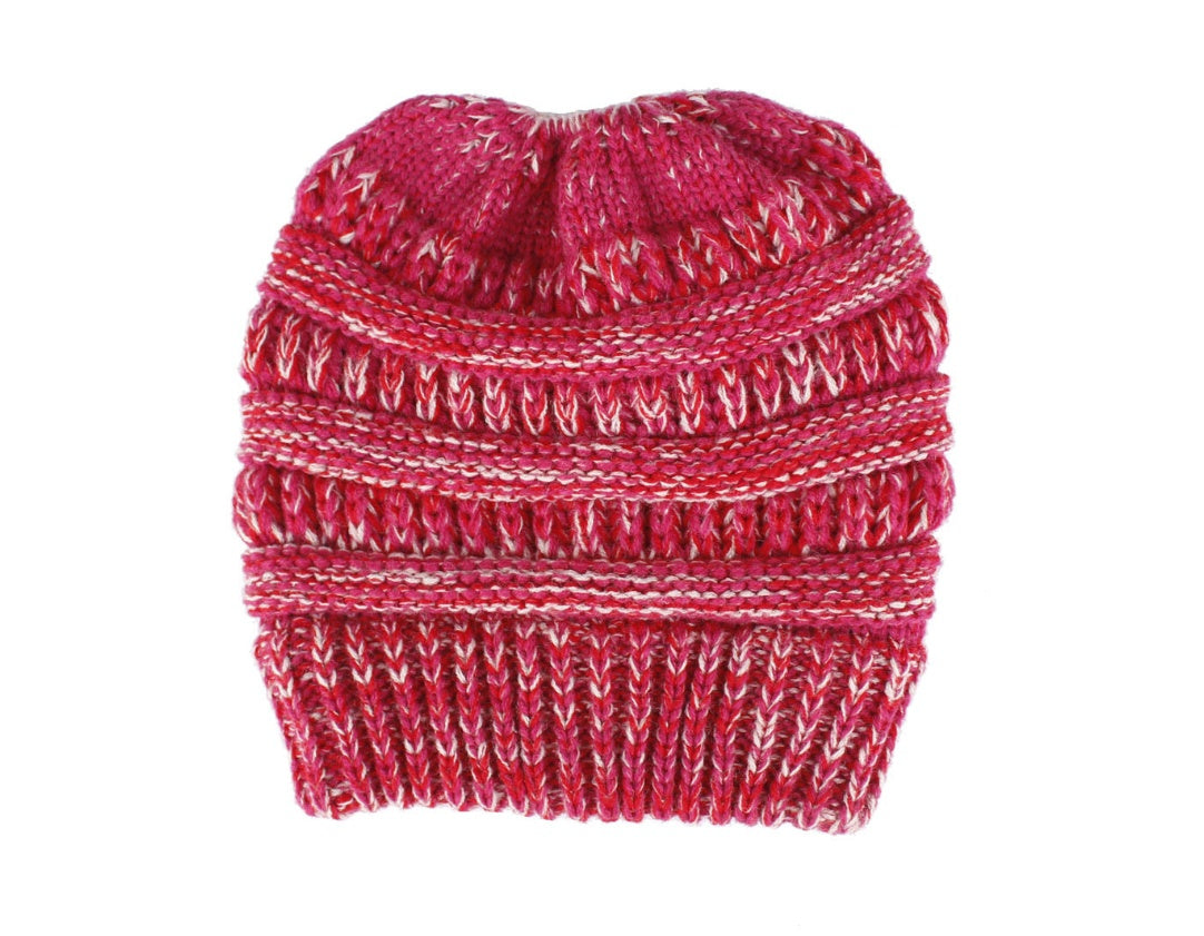 Mixed Color Knitted Wool Hat Ladies Non-Labeled Ponytail